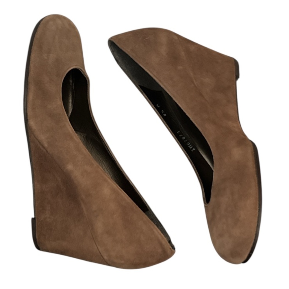 Authentic Stuart Weitzman brown suede, leather designer wedge heels size 8 1/2 - Picture 6 of 13